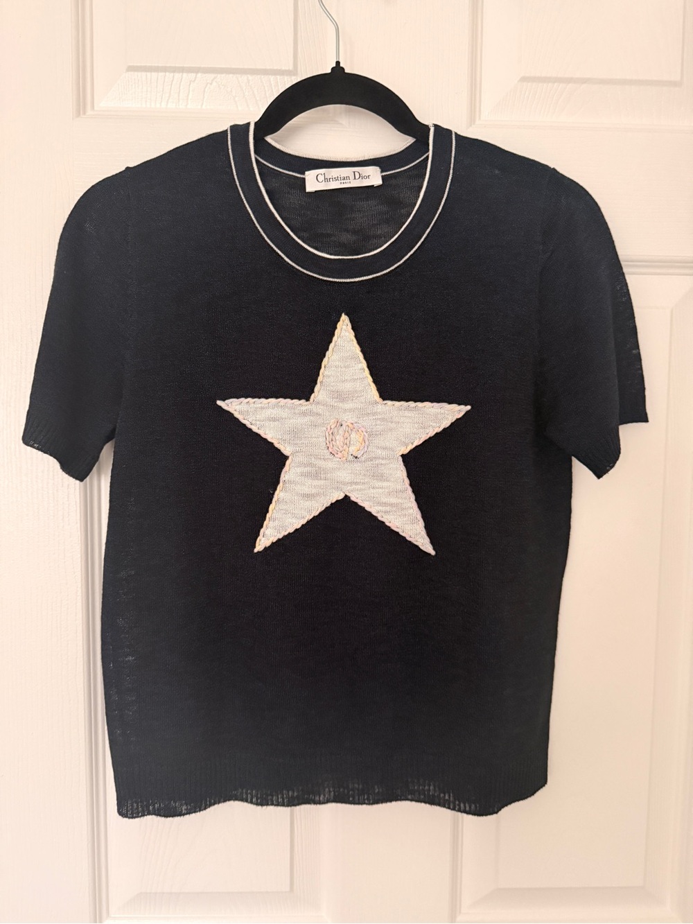 Dior Black Short-Sleeve Knit Top with White Star
